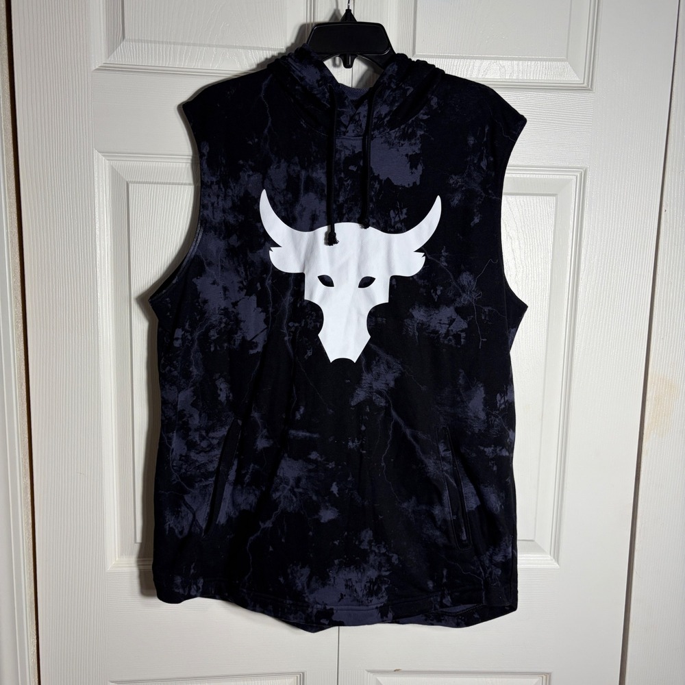 Under Armour Project Rock Brahma Bull Sleeveless Hoodie Black Men XL Pockets